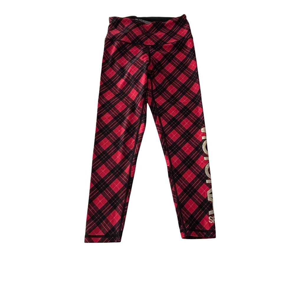 Victoria's Secret Sport 7/8 Leggings Red Plaid Gold Logo Women's Medium Tights